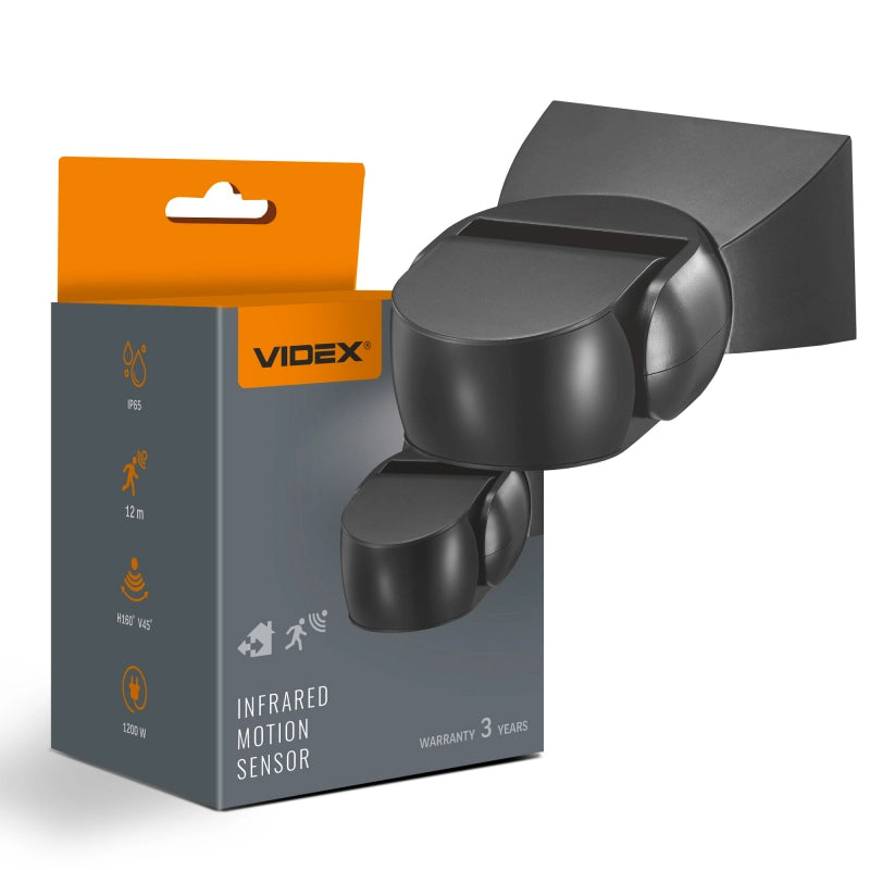 Sensore movimento PIR crepuscolare nero IP65 Videx