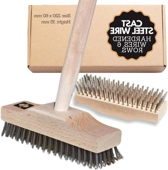 Broom da copertura in acciaio inossidabile con 6 righe di setole in acciaio arrocciate | (220 x 60 mm) larghesta spazzola da scopa pesante per strade, ingressi, giardini, terrazze, balconi e pulizia esterna
