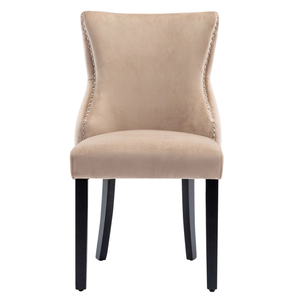 Sedie da Pranzo Imbottite in Velluto ¨C Xylo ¨C Beige, Gambe in Legno Massello, Set 2 Pezzi