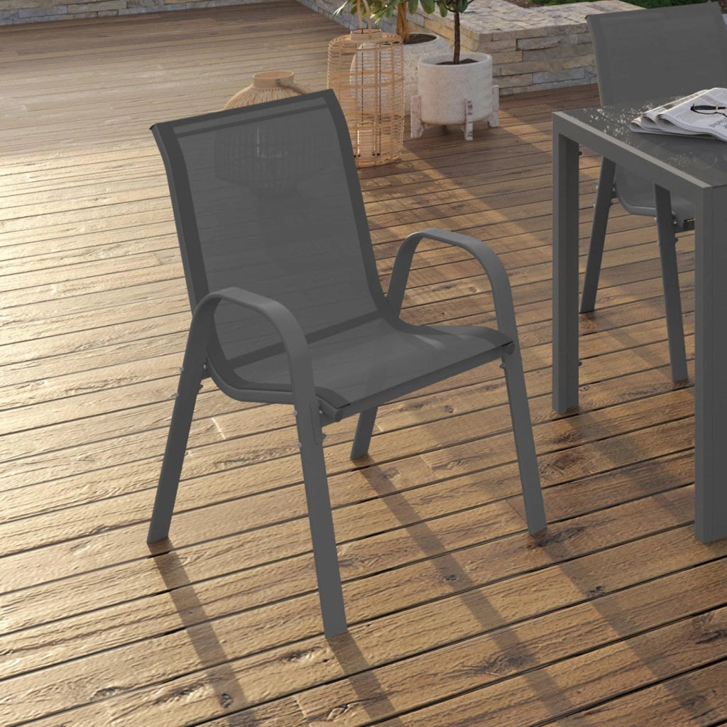 Set di 6 sedie impilabili in metallo e textilene grigio antracite LYMA