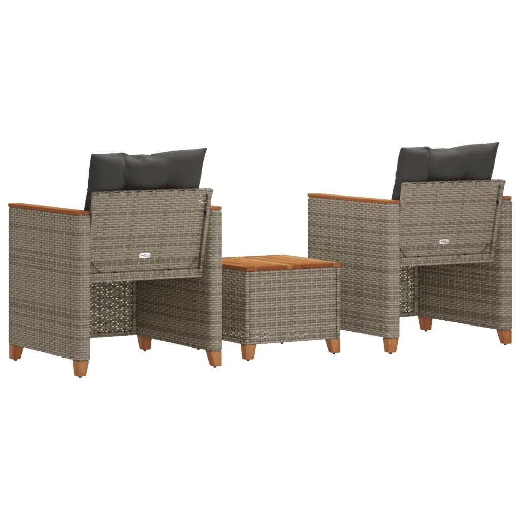 Set da Bistr¨° 3 pz | Set Salotto da Giardino con Cuscini Grigio Polyrattan e Legno Acacia