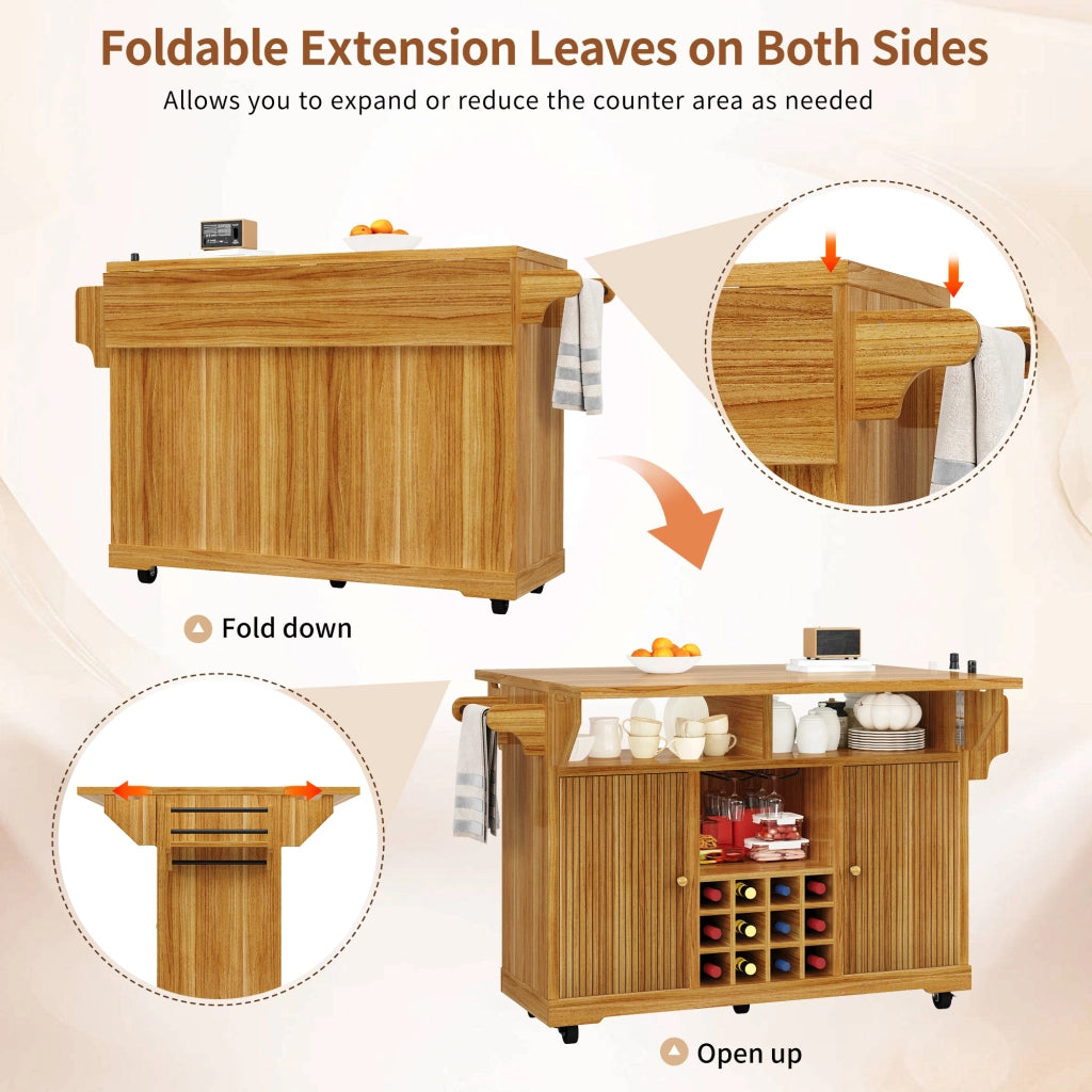Carrello da cucina con piano estensibile e ampio spazio contenitore in MDF marrone scuro 142,5 × 80 × 95 cm