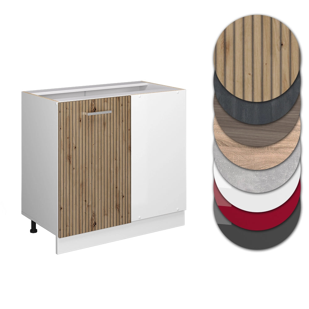 Mobile ad angolo cucina R-Line Rovere artigianale/Bianco 86 cm, PL Antracite Vicco