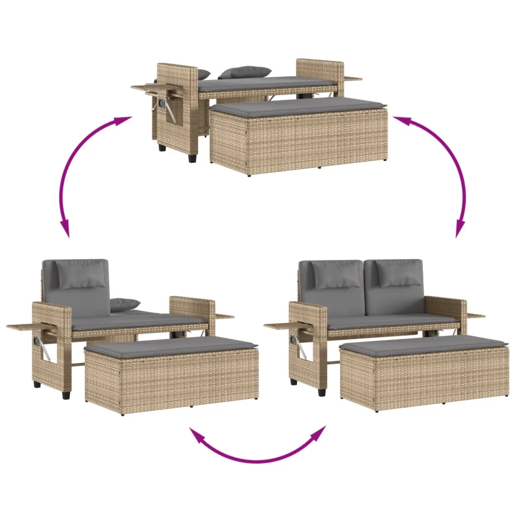 Panca Reclinabile da Giardino con Cuscini-Sgabello-Sedia da esterno Beige in Polyrattan 507799