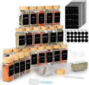 Set di contenitori per erbe in vetro e legno da 24 pezzi - inclusi 246 etichette per erbe francesi - cassetto da cucina con setaccio, spazzola e secchio Contenitori per erbe