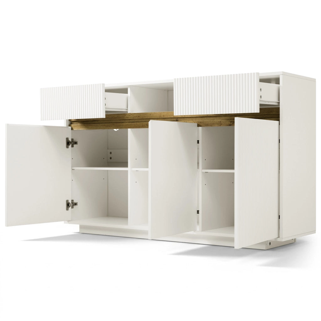 Credenza con LED 2 cassetti 3 ante e ripiani regolabili per soggiorno e ingresso bianca moderna 140 × 40 × 85 cm