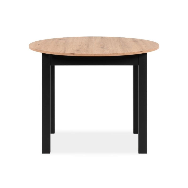 Tavolo rotondo allungabile Coburg 100 in piano quercia e struttura nera 100x76x100 cm.