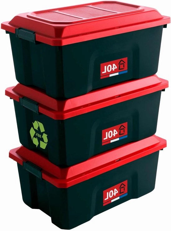 Set di 3 Scatole di Stoccaggio in Plastica da 40L con Coperchio Clip-on - Rafforzato e Stivabile