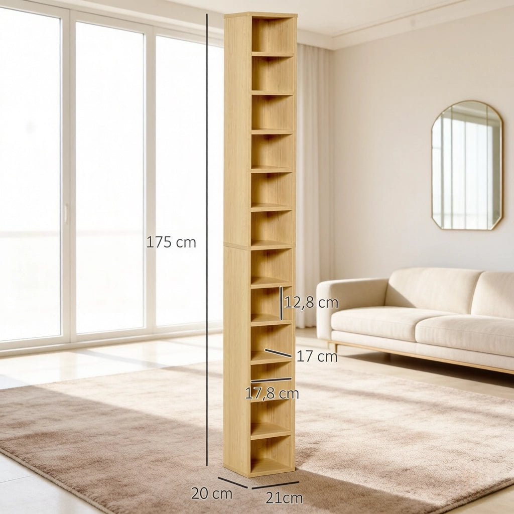 PORTA CD Angolare 21x20x175 cm Legno Naturale per 204 CD