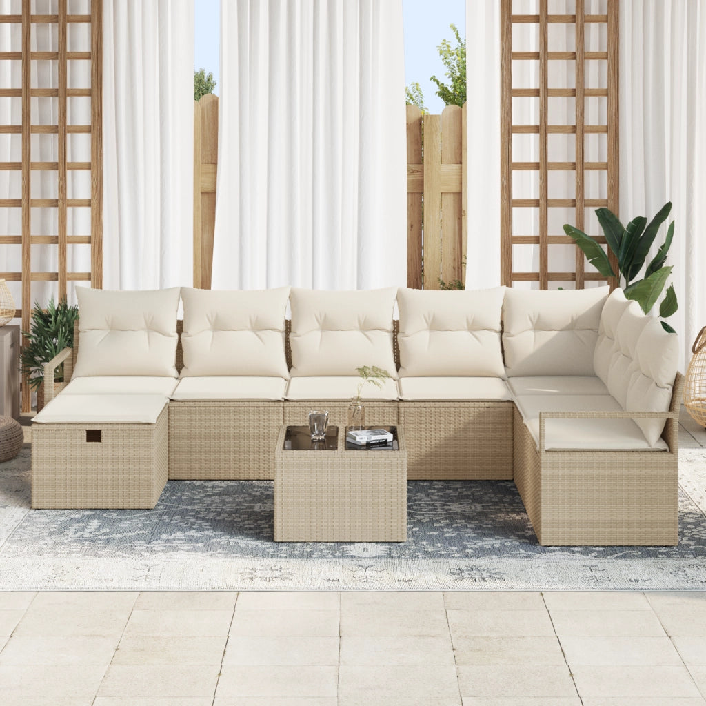 Set Divani Giardino 9 Pezzi con Cuscini Beige in Rattan Poly