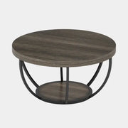 Tavolino da caffè con 2 ripiani - per soggiorno - in metallo e legno - grigio - 89×86.5×10.5 cm