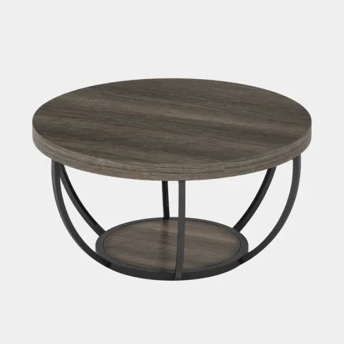 Tavolino da caffè con 2 ripiani - per soggiorno - in metallo e legno - grigio - 89×86.5×10.5 cm