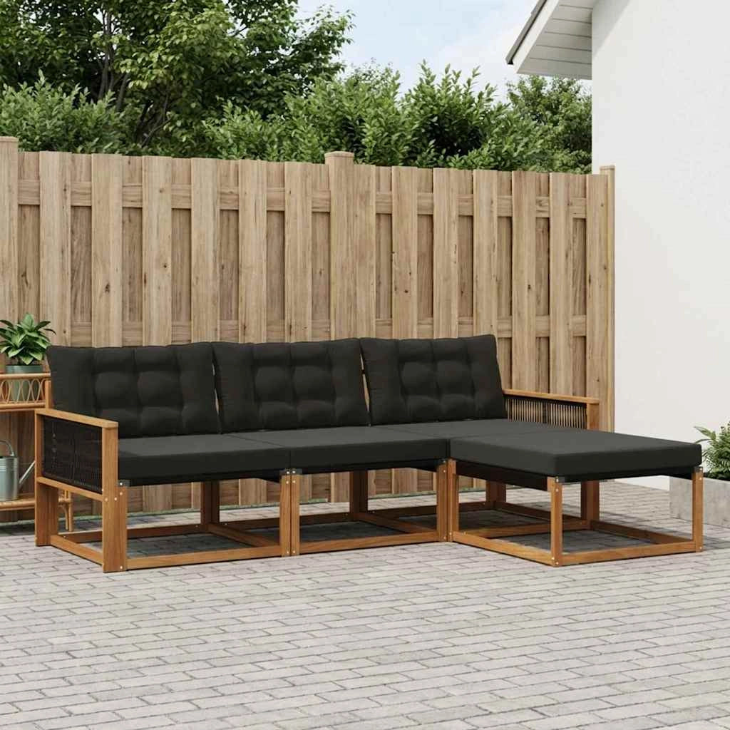 Set di divani da esterno 4 pz Naturale e Nero 3381344