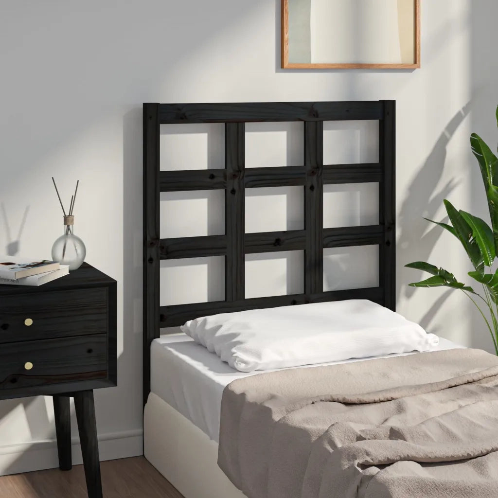 Testiera per Letto Nera 80,5x4x100 cm in Legno Massello di Pino 817869