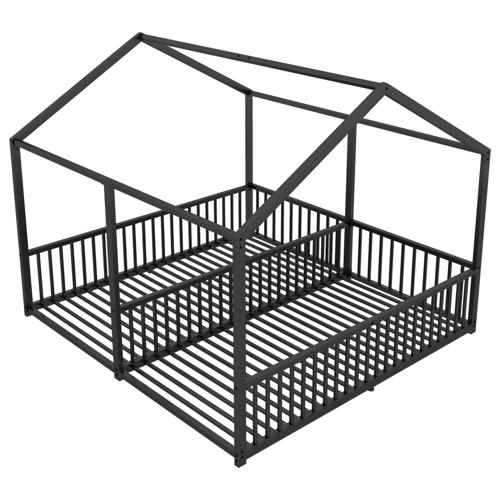 Letto a castello in metallo nero con parapetto e scala 90x200 cm