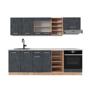 Cucina componibile R-Line Calce nera/Rovere dorato 240 cm PL Marmo Vicco