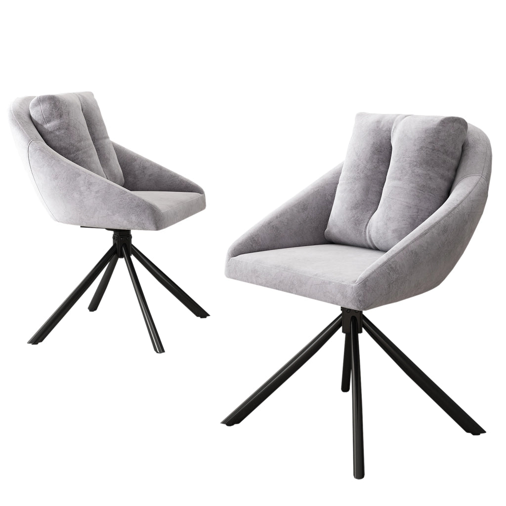 Set 2 sedie girevoli da pranzo in velluto grigio con struttura in metallo e rotazione 360°