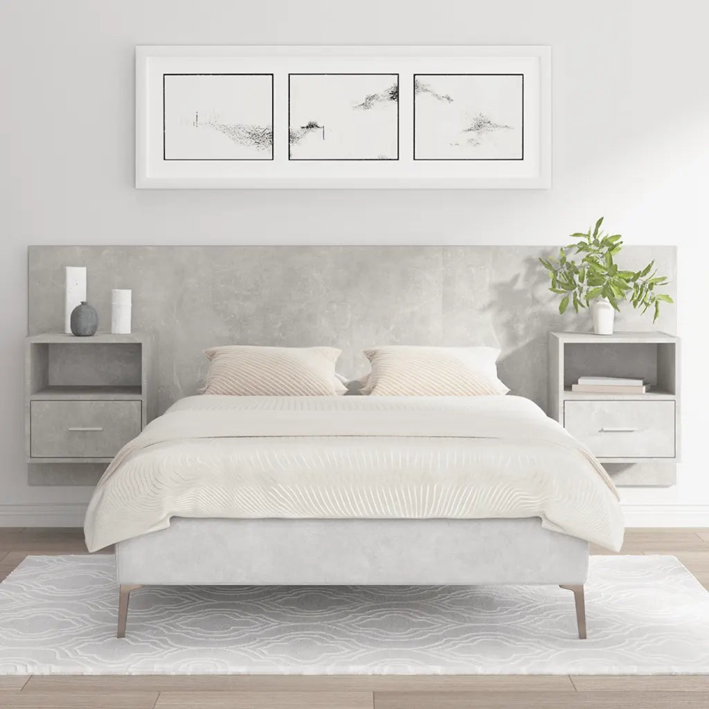 Testiera Letto con Comodini in Legno Multistrato Grigio Cemento cod mxl 50552