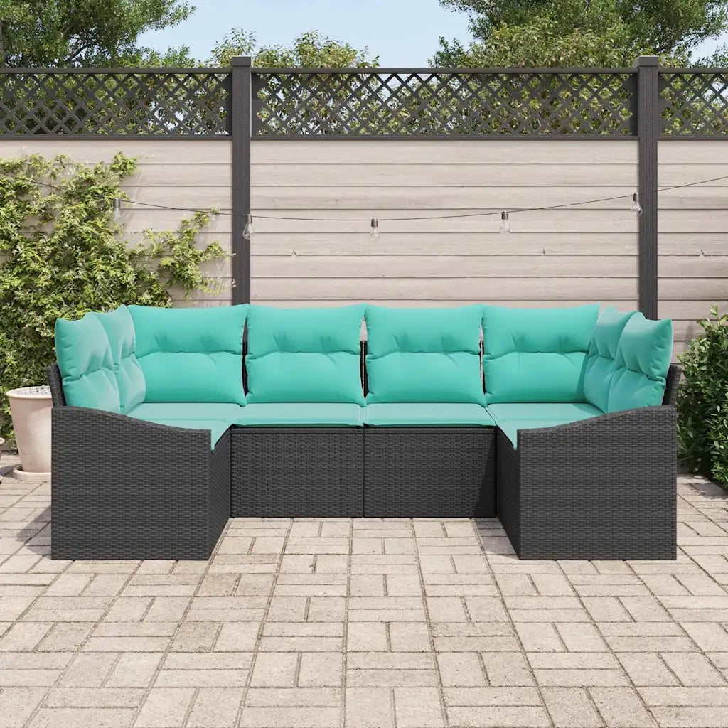 Set di divani con cuscino 6 pcs Nero polyrattan