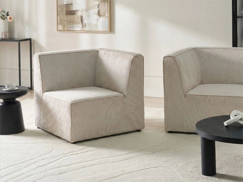 Modulo a un posto con angolo destro in velluto a coste beige stile moderno