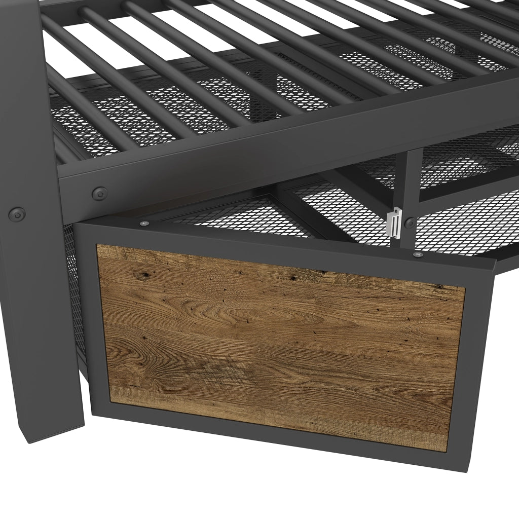 Letto a castello 90×200 cm e 140×200 cm con scarpiera e vani portaoggetti; senza materasso; nero