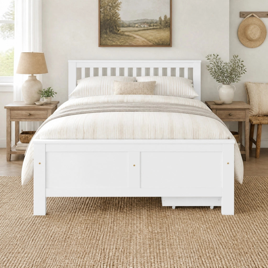 Letto matrimoniale con 2 cassetti contenitore 140x200 cm in legno e MDF; bianco