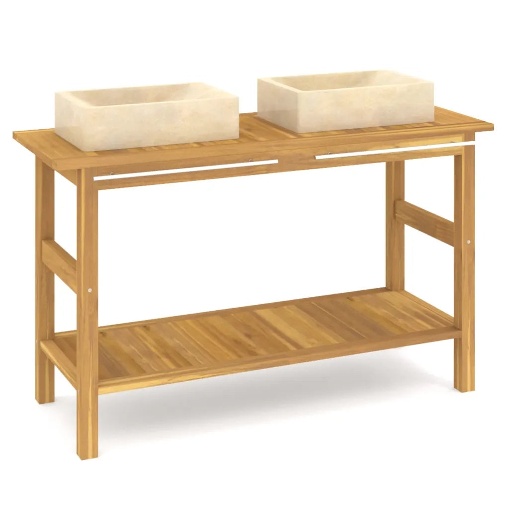 Mobile VanitÃ  Bagno e Lavandini Marmo Crema Legno Massello Teak cod mxl 64675