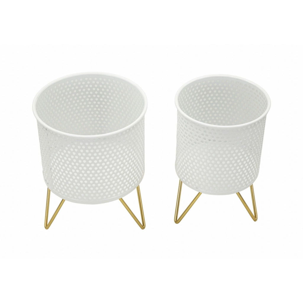Set di 2 Vasi per Piante VKH411, Bianco, Metallo, 16x16x20 cm
