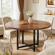 Tavolo da pranzo rotondo industriale 120 cm in metallo e legno; nero e marrone