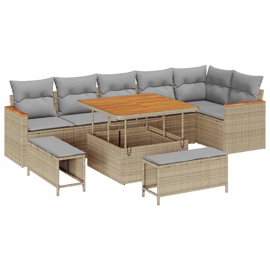 Set Divano da Giardino con cuscino 9 pcs Beige Poly Rattan 3365007