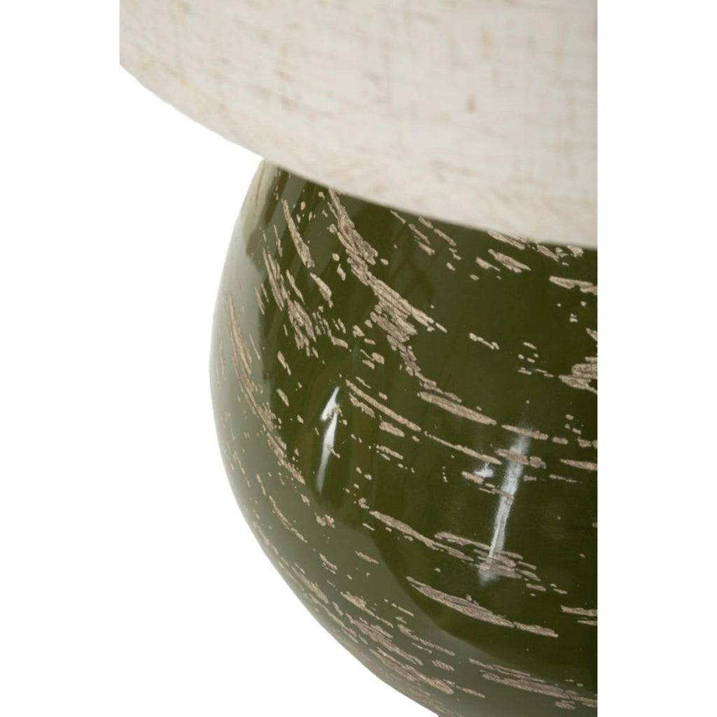 Lampada da tavolo in ceramica verde con paralume in poliestere