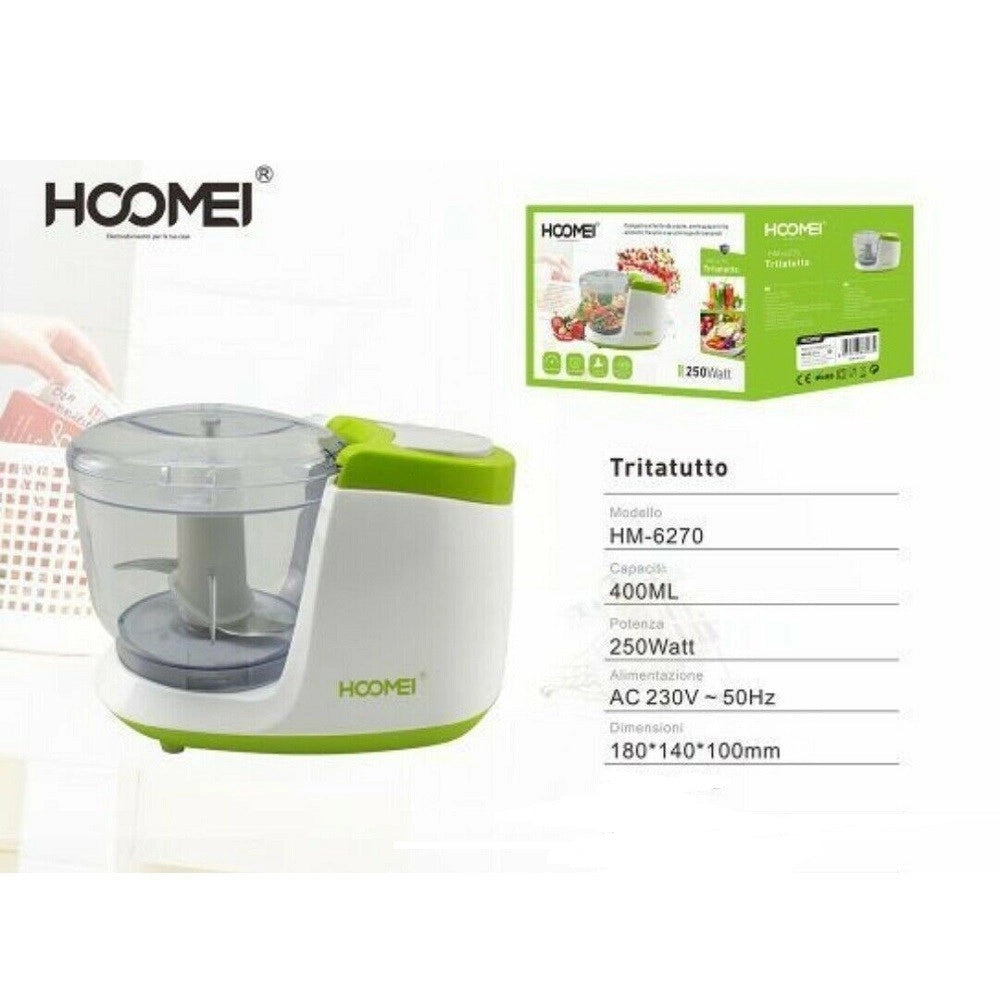 Trade Shop - Tritatutto Tritaverdure Frutta Trita Taglia Verdure 400 Ml 250w Hoomei Hm-6270 -