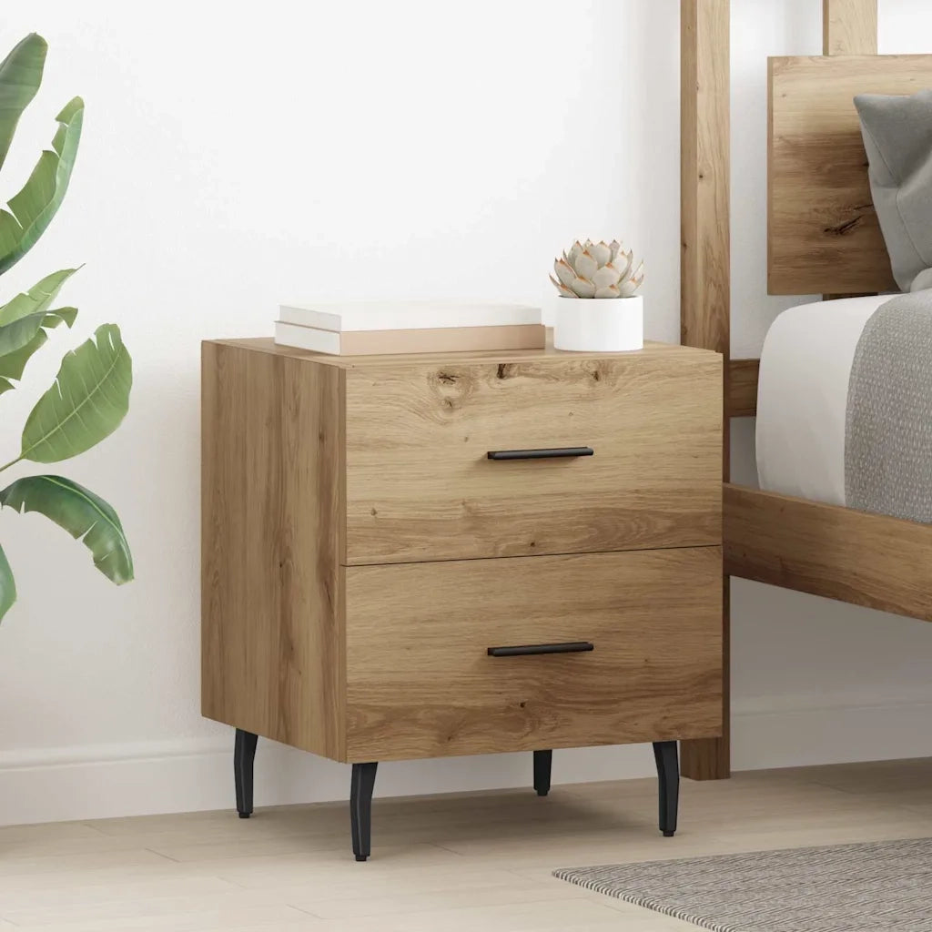 Set di 2 Comodini | Armadio da Notte | Mobiletto da notte Rovere artigianale 40 x 35 x 47,5 cm
