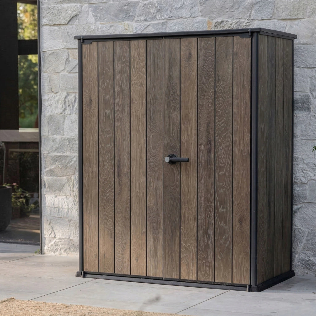 Mobile da Giardino Langdon, Armadio da Esterno Cassetti, 140x74x170h cm Marrone Noce