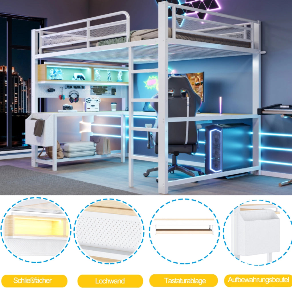 Letto a soppalco gaming 140x200 cm con scrivania e LED