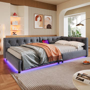 Divano letto 90 × 200 cm 1 piazza con USB, Type-C e LED, senza materasso, in lino, grigio