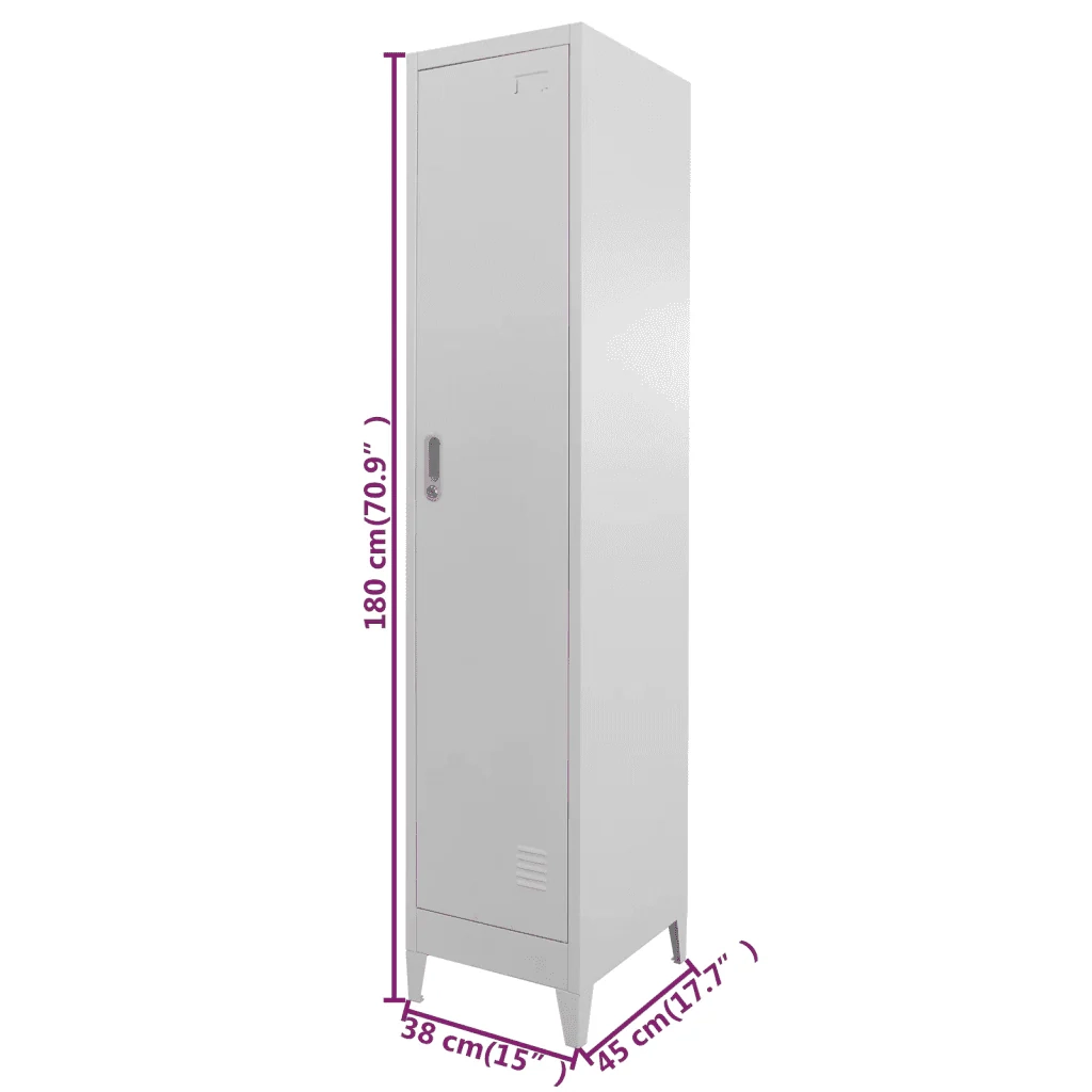 Armadietto di design industriale 38 x 45 x 180 cm con anta con serratura stile moderno acciaio grigio 02_0046287