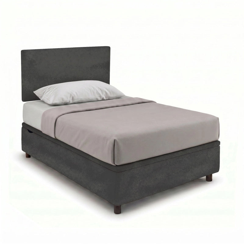 Letto imbottito Singolo 80x190 cm Flat - Contenitore,Microfibra,Grigio