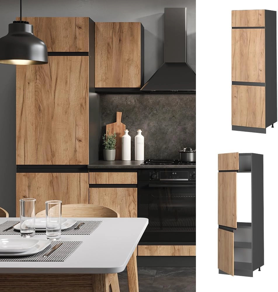 Armadio frigorifero R-Line, Quercia dorata, 60 cm Forma a J, per la libera combinazione all'interno di sistemi cucina modulari
