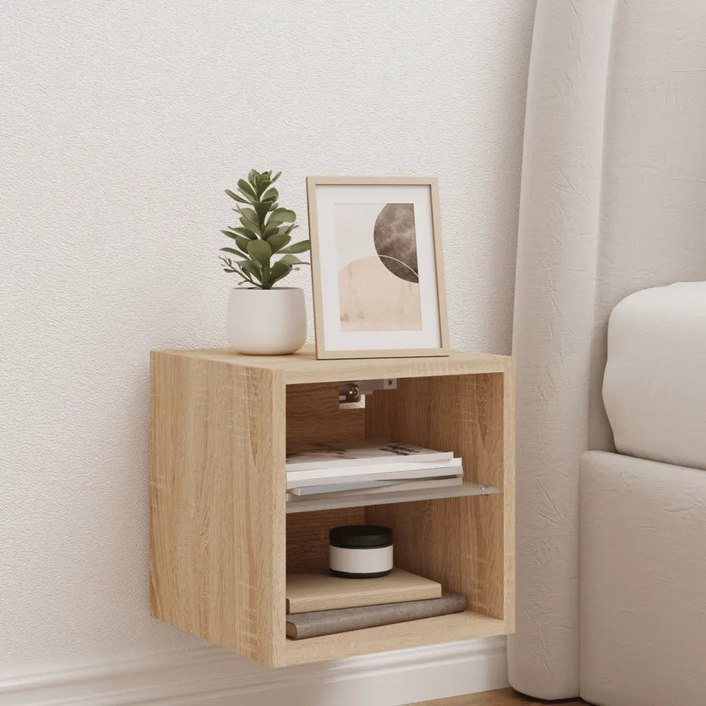 Mobile TV a Parete | Armadietto TV | Mobile Porta TV con Luci LED Rovere Sonoma 30x28,5x30 cm