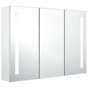 Armadietto Bagno con Specchio e LED-Mobiletto a specchio Bianco Lucido 89x14x62 cm