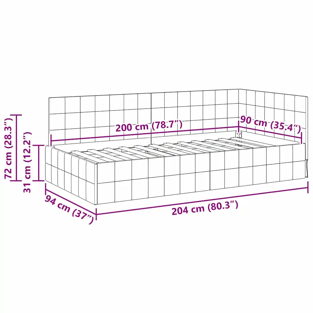 vidaXL Cornice del letto ad angolo Turchese 90 x 200 cm Velluto