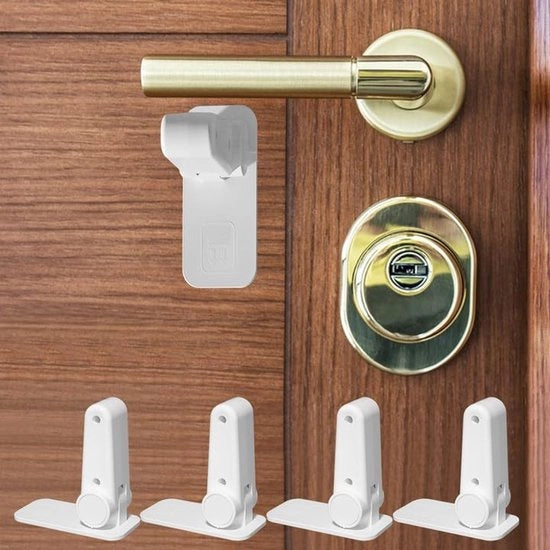 Pacchetto di 4 serrature per bambini, serrature multifunzionali, serrature per porte per bambini, maniglione di sicurezza per maniglioni porte, serratura autoadesiva per porte, per maniglioni porte e infissi finestre, bianco