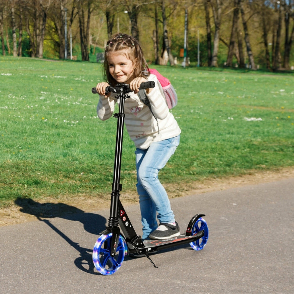 Aluminum Folding Kick Scooter with LED Wheels for Adults and Kids-Black