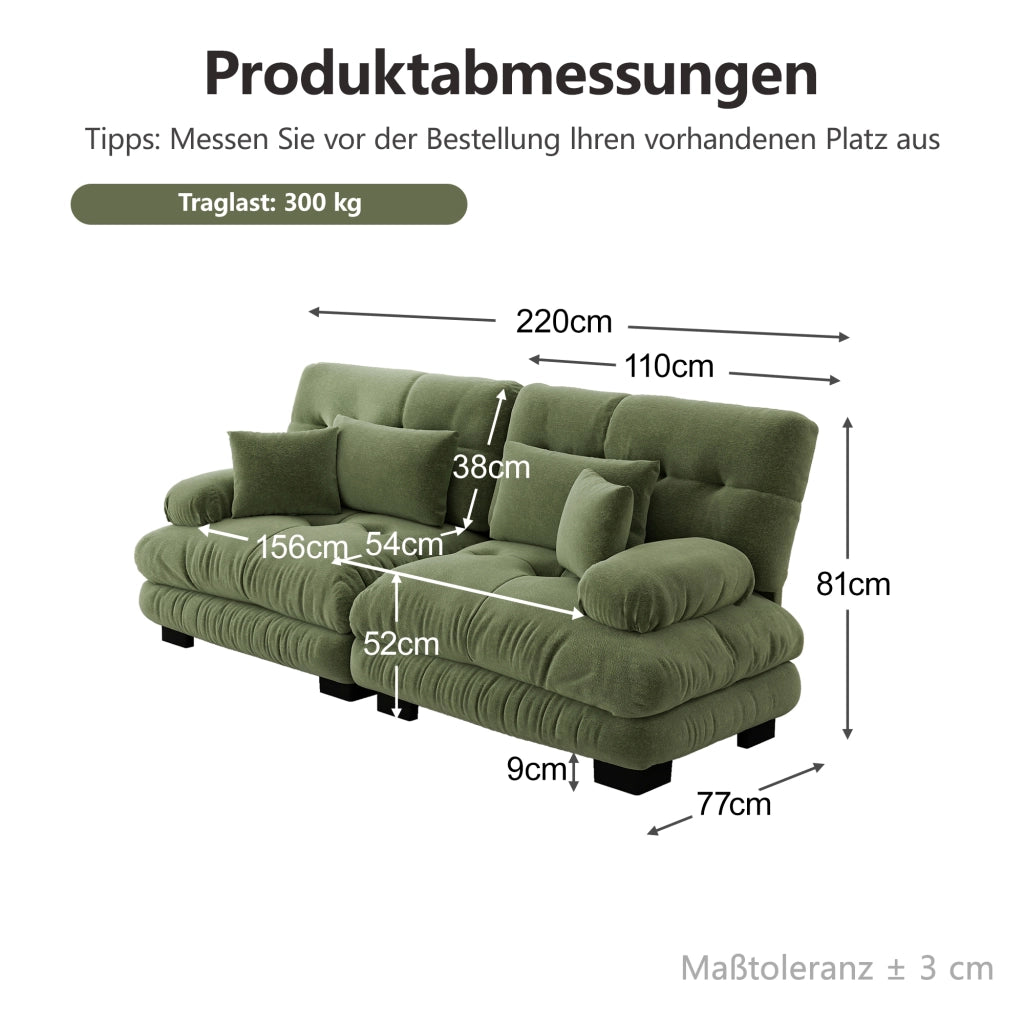 Divano angolare modulare in chenille verde con cuscini decorativi e lombari per soggiorno e ufficio