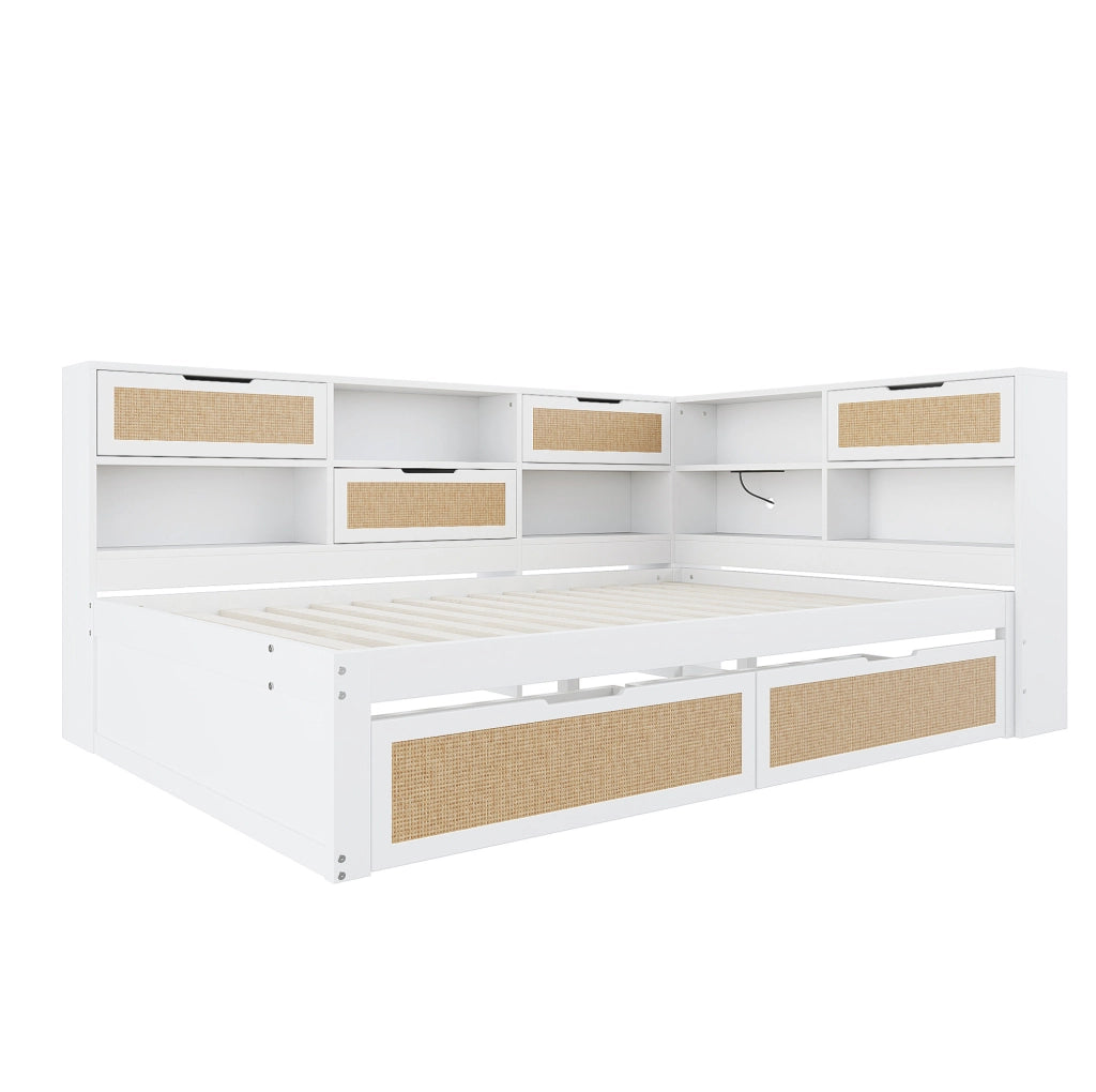 Divano letto 140x200 cm con USB e spazio contenitore in MDF bianco