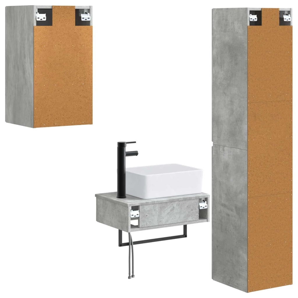 Set di mobili per il bagno 3 pz Grigio Cemento 3406056