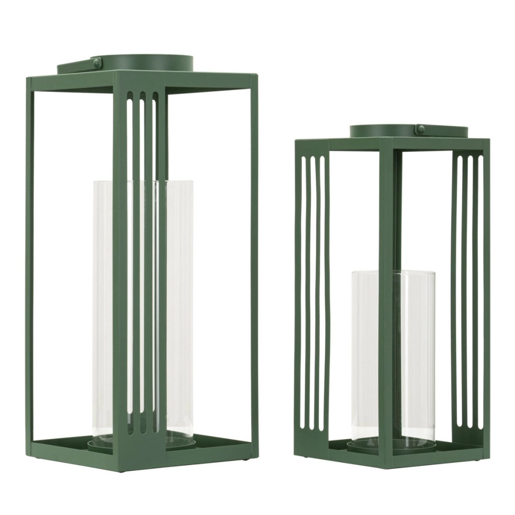 Set di due lanterne geometriche in metallo e vetro temperato