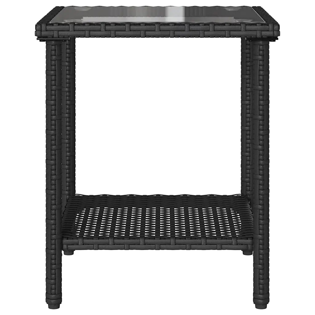Divano da Giardino con Tavolo e Cuscini a L Nero in Polyrattan