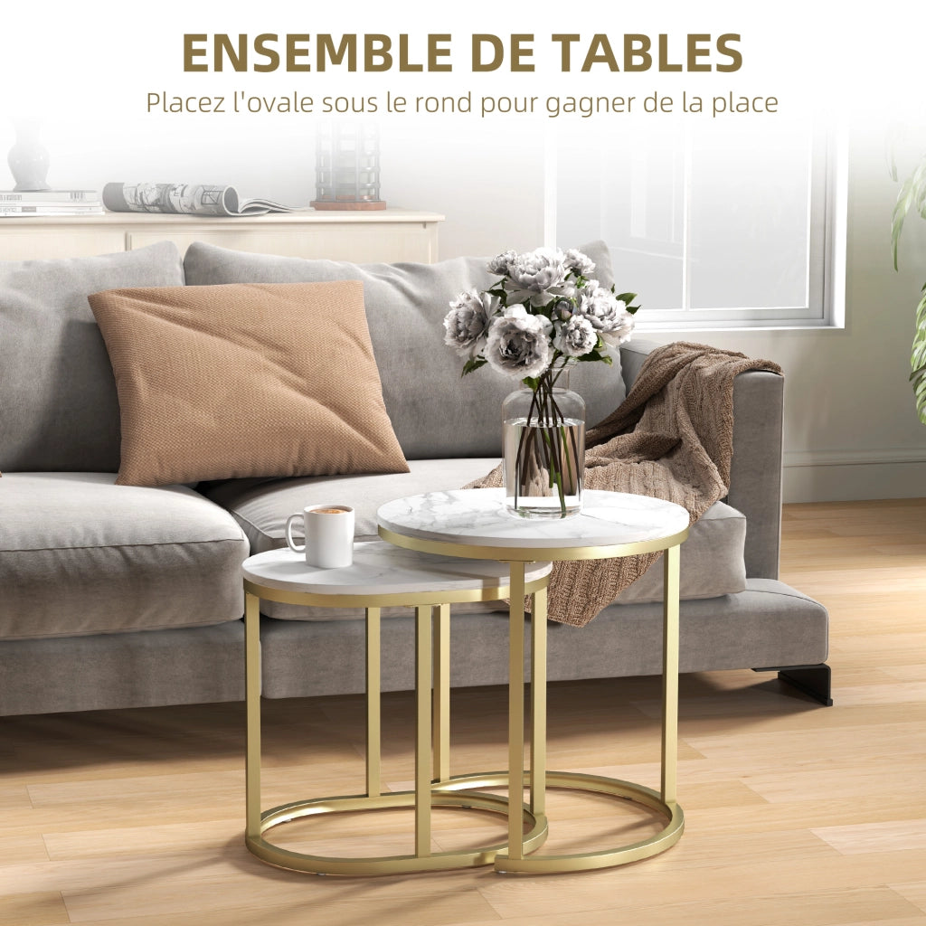 Tavolino da caff¨¨ nido ¨C Minimal ¨C acciaio e legno effetto marmo oro